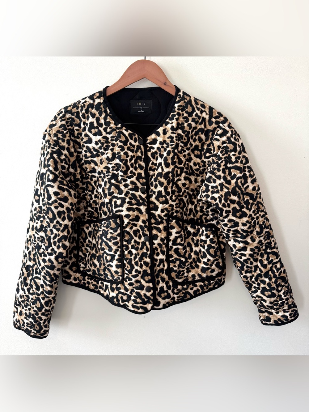 Iris Leopard Print Quilted Jacket Snap Front Cotton Size Large